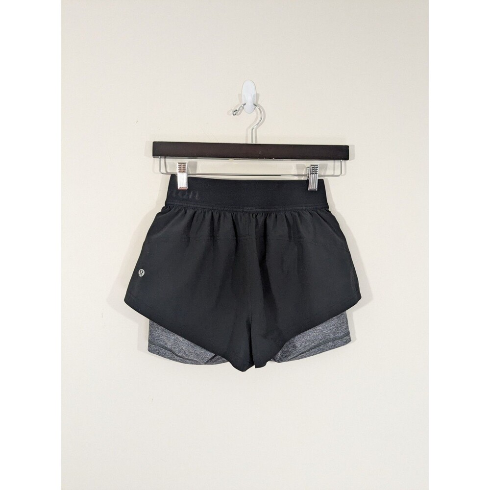 Lululemon Women’s Box It Out Shorts Black Spell Out Waistband Double Layer Sz 4 - Picture 7 of 7